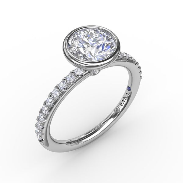 Contemporary Bezel-Set Round Diamond Solitaire Engagement Ring With Diamond Band Bell Jewelers Murfreesboro, TN