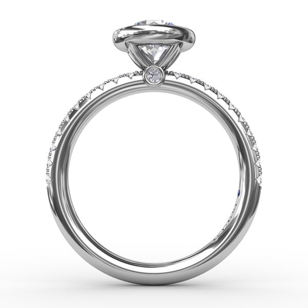 Contemporary Bezel-Set Round Diamond Solitaire Engagement Ring With Diamond Band Image 2 Sanders Diamond Jewelers Pasadena, MD