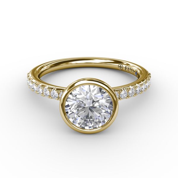 Contemporary Bezel-Set Round Diamond Solitaire Engagement Ring With Diamond Band Image 3 The Diamond Center Claremont, CA