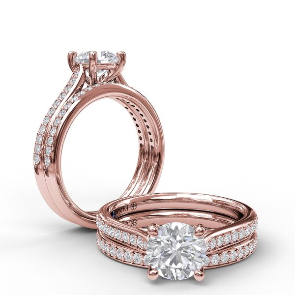 Edgy Pear Solitaire with Double Prong Pave Engagement Ring Set in Rose Gold  - The Diamond Room