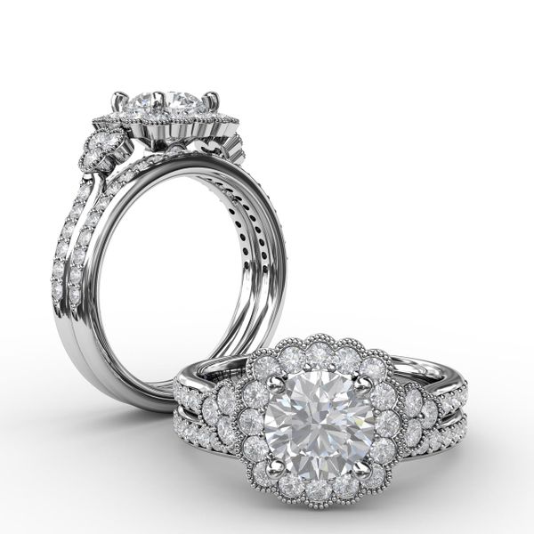 Floral Halo With Diamond Accents Engagement Ring Image 4 Parris Jewelers Hattiesburg, MS
