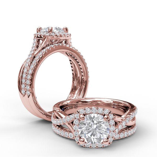 Cushion Halo With Diamond And Gold Twist Engagement Ring Image 4 The Diamond Center Claremont, CA