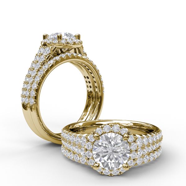Classic Double Row Pave Band With Halo Engagement Ring Image 4 Parris Jewelers Hattiesburg, MS