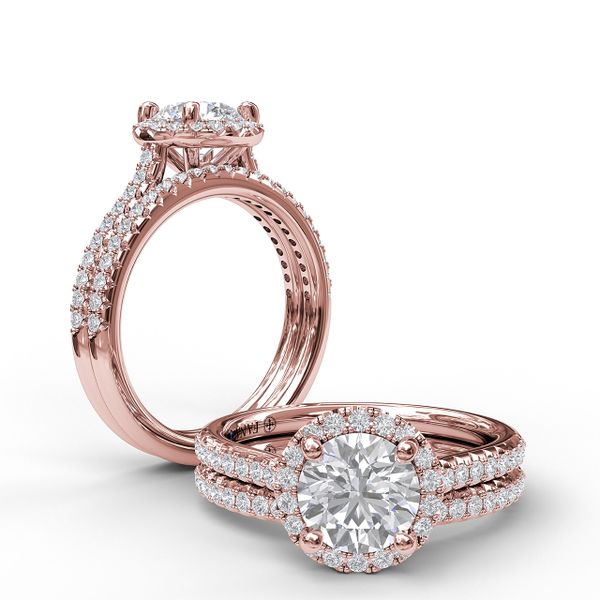 Delicate Round Halo And Pave Band Engagement Ring Image 4 The Diamond Center Claremont, CA