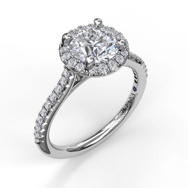 Delicate Round Halo And Pave Band Engagement Ring Parris Jewelers Hattiesburg, MS
