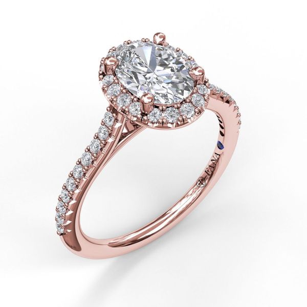 Delicate Oval Shaped Halo And Pave Band Engagement Ring Parris Jewelers Hattiesburg, MS