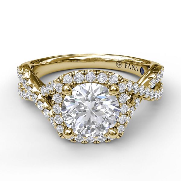 Cushion Halo With Diamond And Gold Twist Engagement Ring Image 3 John Herold Jewelers Randolph, NJ