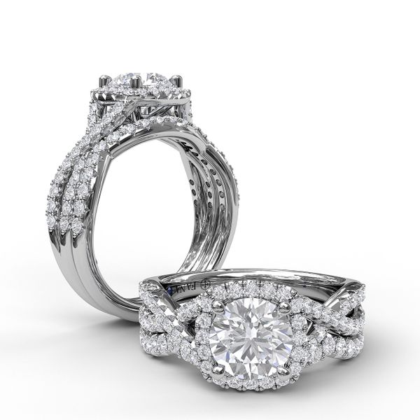 Cushion Halo With Diamond And Gold Twist Engagement Ring Image 4 John Herold Jewelers Randolph, NJ