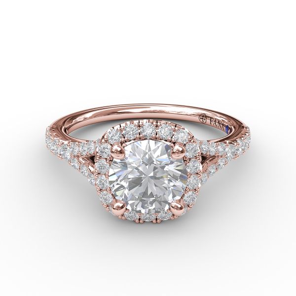 Classic Diamond Halo Engagement Ring with a Subtle Split Band Image 3 Parris Jewelers Hattiesburg, MS