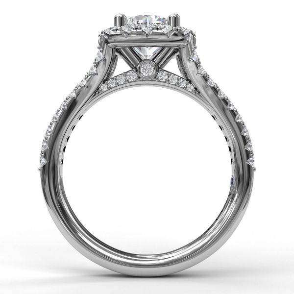 Cushion Halo Engagement Ring with a Diamond Encrusted Split Band Image 2 Parris Jewelers Hattiesburg, MS