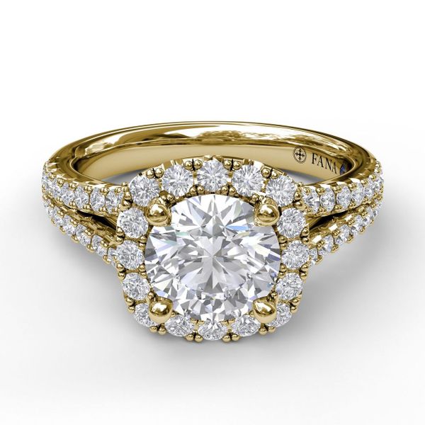 Cushion Halo Engagement Ring with a Diamond Encrusted Split Band Image 3 Parris Jewelers Hattiesburg, MS