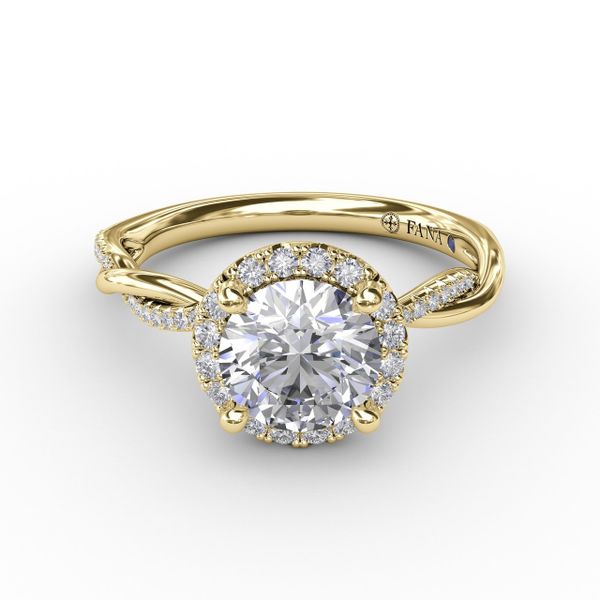 Contemporary Round Diamond Halo Engagement Ring with Twist Band Image 3 John Herold Jewelers Randolph, NJ