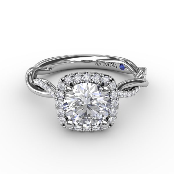 Cushion-Shaped Halo Diamond Engagement Ring With Twisted Shank Image 3 Parris Jewelers Hattiesburg, MS