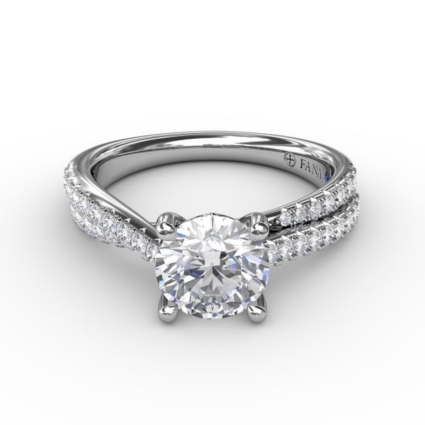 Classic Round Diamond Solitaire Engagement Ring With Double-Row Diamond Shank Image 3 Parris Jewelers Hattiesburg, MS