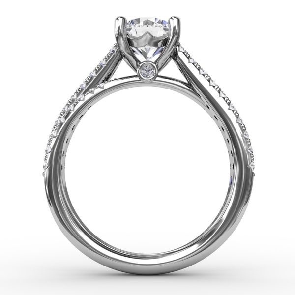 Classic Round Diamond Solitaire Engagement Ring With Double-Row Diamond Shank Image 2 Perry's Emporium Wilmington, NC