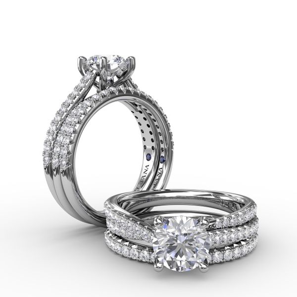 Classic Round Diamond Solitaire Engagement Ring With Double-Row Diamond Shank Image 4 Sanders Diamond Jewelers Pasadena, MD