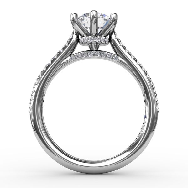 Six - Prong Round Diamond Engagement Ring with 1/2 Diamond Band  Image 2 Parris Jewelers Hattiesburg, MS