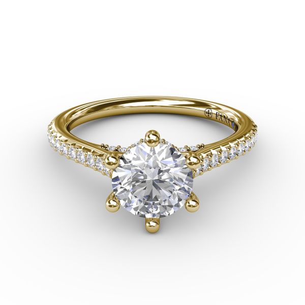 Six - Prong Round Diamond Engagement Ring with 1/2 Diamond Band  Image 3 Bell Jewelers Murfreesboro, TN