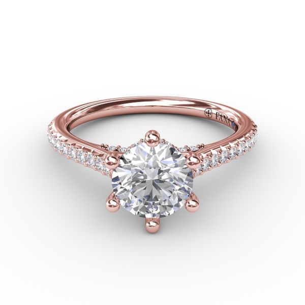 Six - Prong Round Diamond Engagement Ring with 1/2 Diamond Band  Image 3 Sanders Diamond Jewelers Pasadena, MD