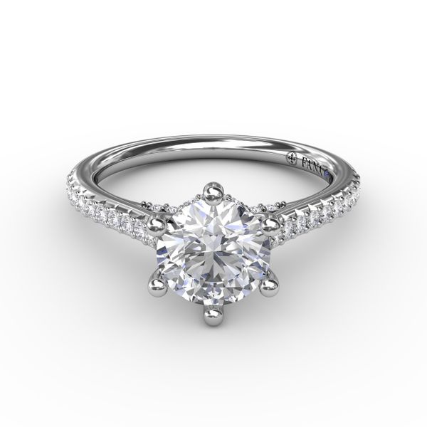 Six - Prong Round Diamond Engagement Ring with 1/2 Diamond Band  Image 3 Gaines Jewelry Flint, MI