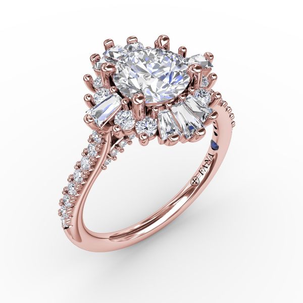 Mixed Shape Diamond Halo Ballerina Style Engagement Ring With Diamond Band Cornell's Jewelers Rochester, NY