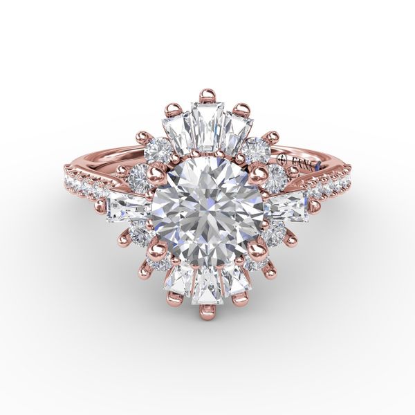 Mixed Shape Diamond Halo Ballerina Style Engagement Ring With Diamond Band Image 3 Castle Couture Fine Jewelry Manalapan, NJ
