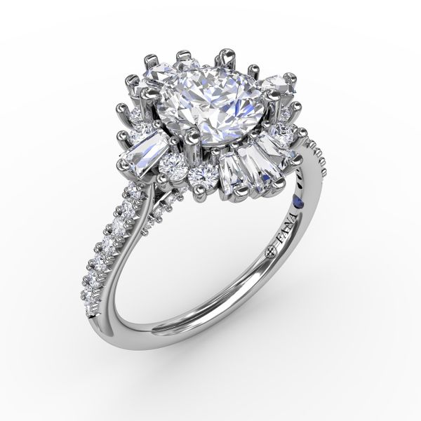 Mixed Shape Diamond Halo Ballerina Style Engagement Ring With Diamond Band Perry's Emporium Wilmington, NC