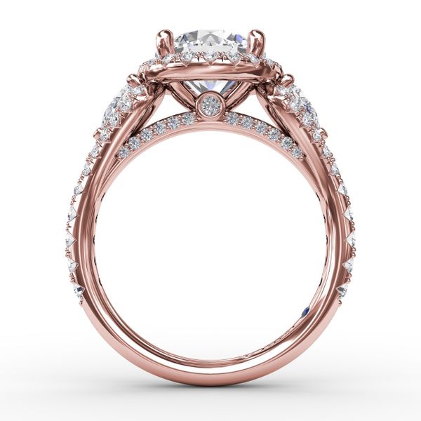 Three-Stone Round Diamond Halo Engagement Ring Image 2 Bell Jewelers Murfreesboro, TN