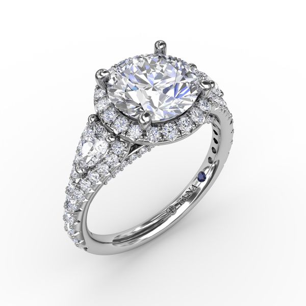 Three-Stone Round Diamond Halo Engagement Ring Reed & Sons Sedalia, MO