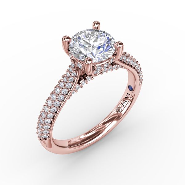 Classic Round Diamond Solitaire Engagement Ring With Double-Row Pavé Diamond Shank Shannon Jewelers Spring, TX