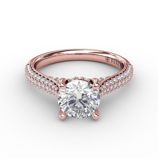 Classic Round Diamond Solitaire Engagement Ring With Double-Row Pavé Diamond Shank Image 3 Shannon Jewelers Spring, TX
