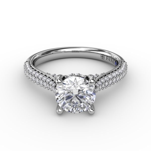 Classic Round Diamond Solitaire Engagement Ring With Double-Row Pavé Diamond Shank Image 3 LeeBrant Jewelry & Watch Co Sandy Springs, GA
