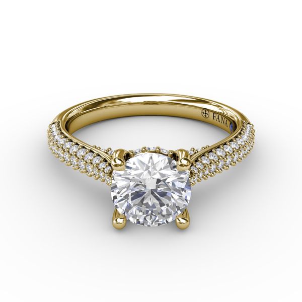 Classic Round Diamond Solitaire Engagement Ring With Double-Row Pavé Diamond Shank Image 3 Perry's Emporium Wilmington, NC