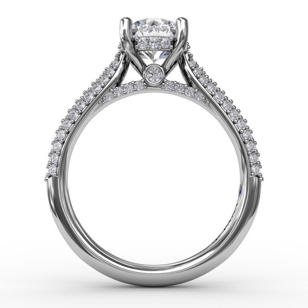 Classic Round Diamond Solitaire Engagement Ring With Double-Row Pavé Diamond Shank Image 2 Sanders Diamond Jewelers Pasadena, MD