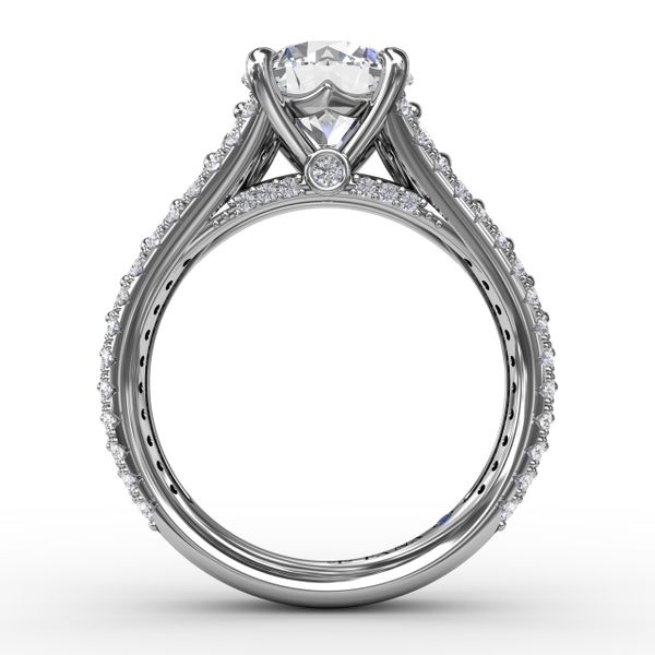 Classic Round Diamond Solitaire Engagement Ring With Triple-Row Diamond Shank Image 2 John Herold Jewelers Randolph, NJ