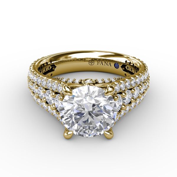 Classic Round Diamond Solitaire Engagement Ring With Triple-Row Diamond Shank Image 3 Parris Jewelers Hattiesburg, MS