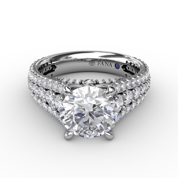 Classic Round Diamond Solitaire Engagement Ring With Triple-Row Diamond Shank Image 3 Sanders Diamond Jewelers Pasadena, MD