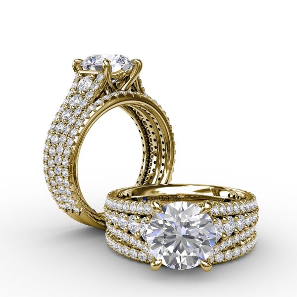 Classic Round Diamond Solitaire Engagement Ring With Triple-Row Diamond Shank Image 4 John Herold Jewelers Randolph, NJ