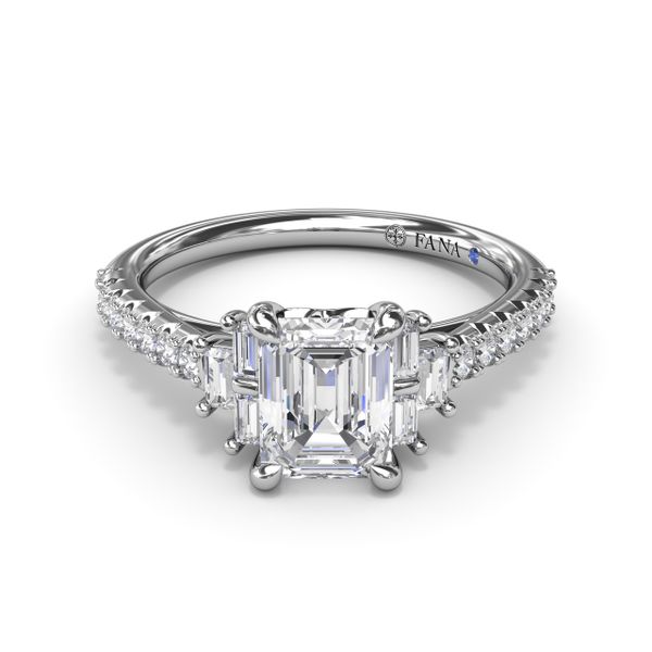 Emerald Cut Side Stone Engagement Ring Image 2 Steve Lennon & Co Jewelers  New Hartford, NY