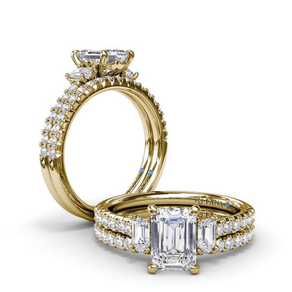 Enchanted Three Stone Emerald Diamond Engagement Ring  Image 4 John Herold Jewelers Randolph, NJ