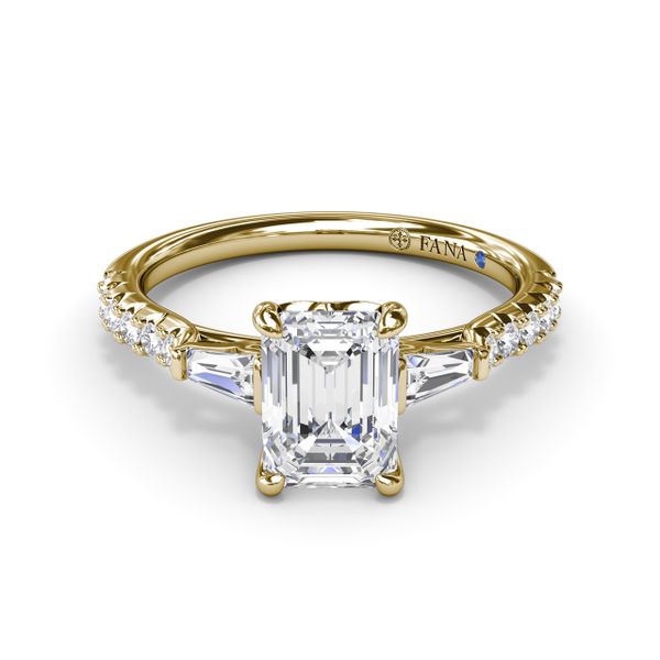 Emerald Cut and Tapered Baguette Engagement Ring  Image 2 Perry's Emporium Wilmington, NC