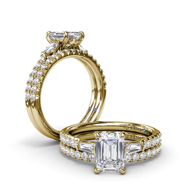 Emerald Cut and Tapered Baguette Engagement Ring  Image 4 Perry's Emporium Wilmington, NC