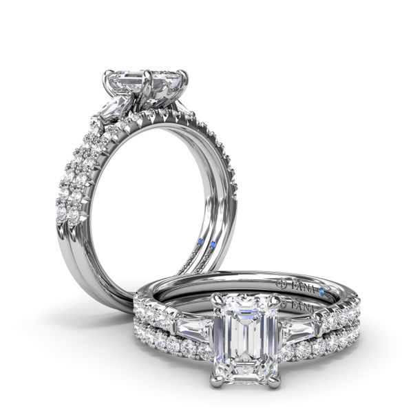 Emerald Cut and Tapered Baguette Engagement Ring  Image 4 Falls Jewelers Concord, NC