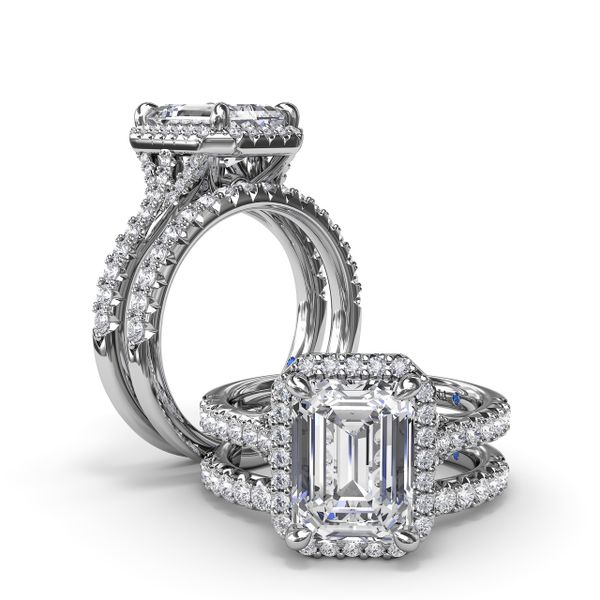 Split Shank Diamond Halo Engagement Ring  Image 4 Perry's Emporium Wilmington, NC