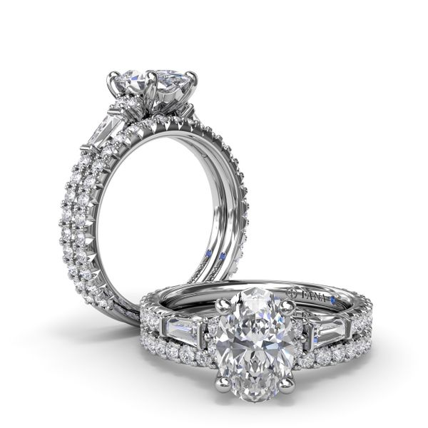 FANA Contemporary Diamond Solitaire Engagement Ring With Baguettes and