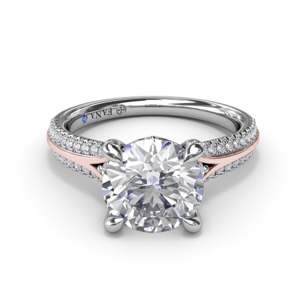 Two-Toned Split Shank Diamond Engagement Ring Image 2 Castle Couture Fine Jewelry Manalapan, NJ