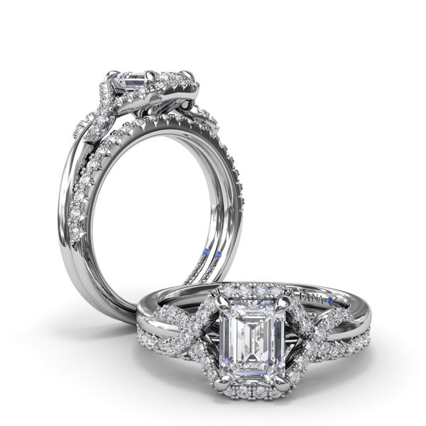 Emerald Love Knot Diamond Engagement Ring Image 4 P.J. Rossi Jewelers Lauderdale-By-The-Sea, FL