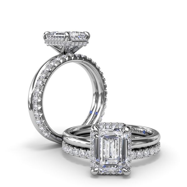Emerald Cut Halo Diamond Engagement Ring Image 4 P.J. Rossi Jewelers Lauderdale-By-The-Sea, FL
