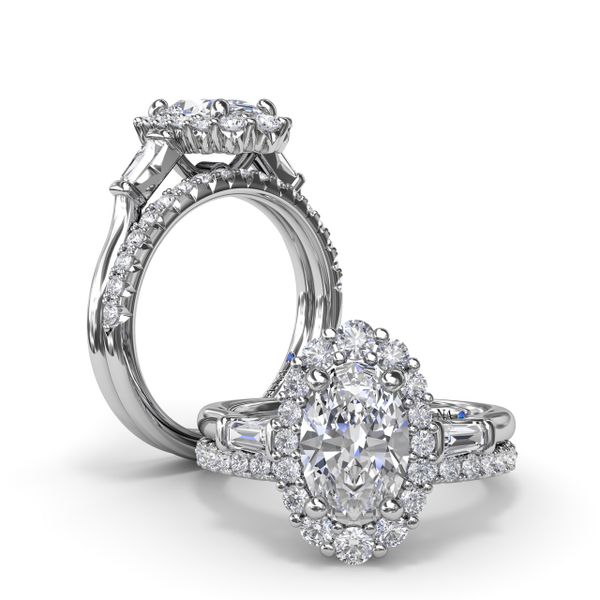 Diamond Baguette Halo Engagement Ring Image 4 S. Lennon & Co Jewelers New Hartford, NY