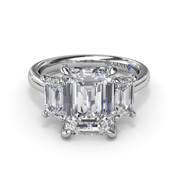 Three Stone Emerald Cut Diamond Engagement Ring Image 3 P.J. Rossi Jewelers Lauderdale-By-The-Sea, FL